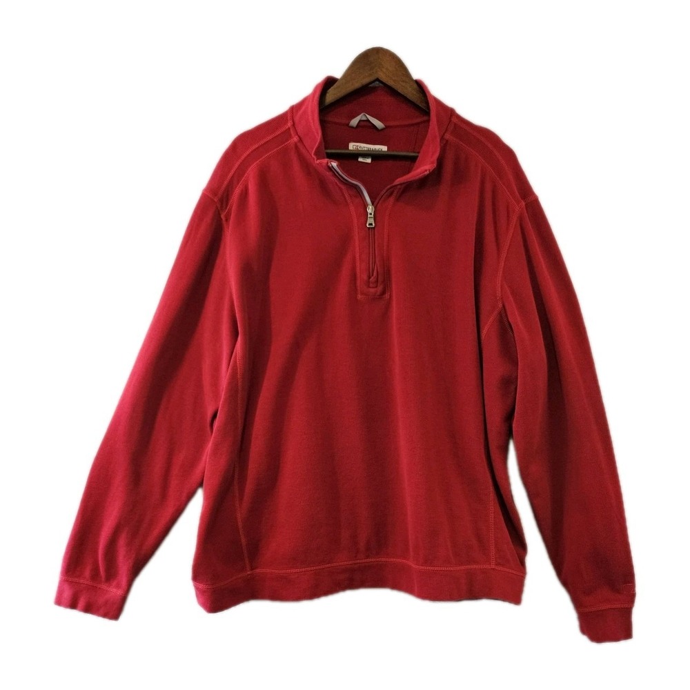 Cutter & Buck Mens 2XL Red Quarter Zip Pullover Sweater Casual Logo Winter Sport